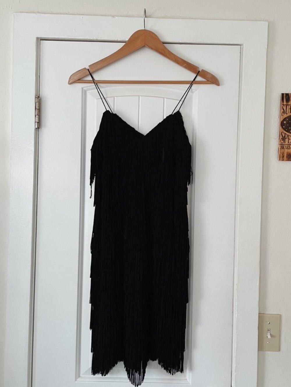 Y2K Cache Fringe Mini Dress Gatsby 70s Black Cocktail Size 2